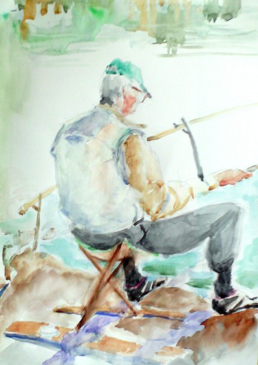 Schilderij getiteld "Акварельный этюд.Ры…" door Yury Kravtsov, Origineel Kunstwerk, Aquarel