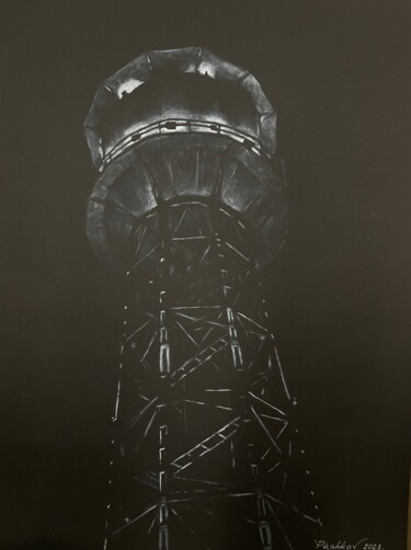 Schilderij getiteld "Water Tower" door Yury Peshkov, Origineel Kunstwerk, Olie