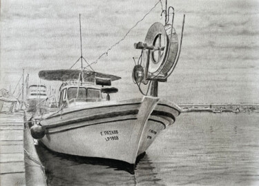 Painting titled "Рыбацкая лодка. Кип…" by Yury Peshkov, Original Artwork, Oil