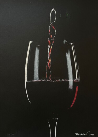 Painting titled "Glass of wine." by Yury Peshkov, Original Artwork, Oil