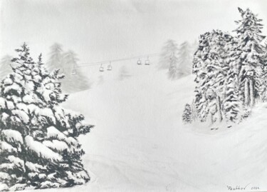 Pintura intitulada "Snow in Troodos. Cy…" por Yury Peshkov, Obras de arte originais, Óleo