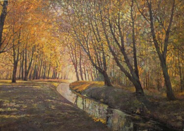 Painting titled "In the autumn park" by Yury Sapozhnikov, Original Artwork, Oil