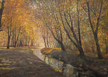 Картина под названием "In the autumn park" - Yury Sapozhnikov, Подлинное произведение искусства, Масло