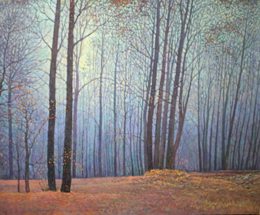 Painting titled "Lilac forest" by Yury Sapozhnikov, Original Artwork, Oil