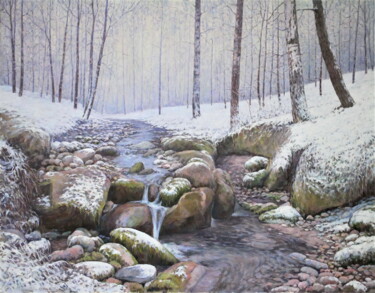 Painting titled "Mountain Creek" by Yury Sapozhnikov, Original Artwork, Oil