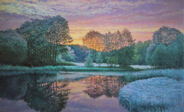 Painting titled "Pink evening" by Yury Sapozhnikov, Original Artwork, Oil