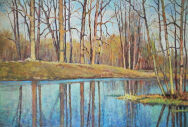 Painting titled "The spring flood" by Yury Sapozhnikov, Original Artwork, Oil