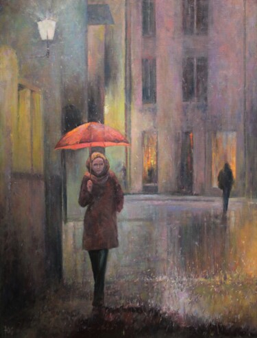 Pittura intitolato "It's raining in St.…" da Yury Sapozhnikov, Opera d'arte originale, Olio