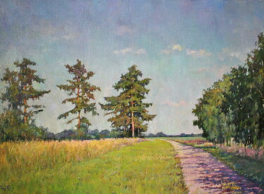 Painting titled "three pines" by Yury Sapozhnikov, Original Artwork, Oil