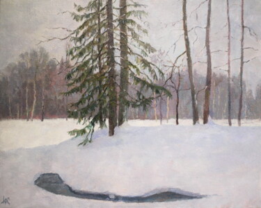 Pintura titulada "Christmas plein air" por Yury Sapozhnikov, Obra de arte original, Oleo