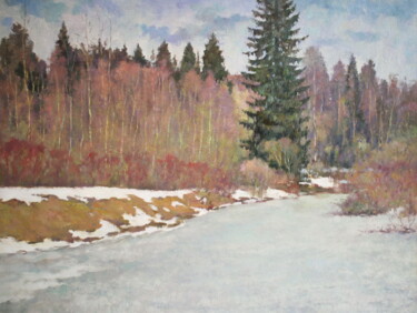 Painting titled "Sleeping River" by Yury Sapozhnikov, Original Artwork, Oil