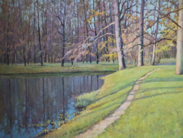 Peinture intitulée "The first grass" par Yury Sapozhnikov, Œuvre d'art originale, Huile