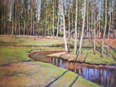 Картина под названием "under the spring ra…" - Yury Sapozhnikov, Подлинное произведение искусства, Масло