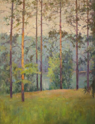 Картина под названием "Pine Evening" - Yury Sapozhnikov, Подлинное произведение искусства, Масло