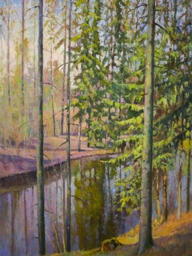 Painting titled "May evening" by Yury Sapozhnikov, Original Artwork, Oil