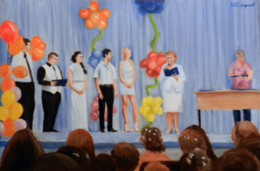 Painting titled "Prom" by Yury Smirnov, Original Artwork, Oil Mounted on Wood Stretcher frame