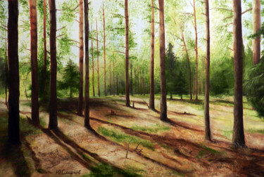 Pittura intitolato "Pine forest" da Yury Smirnov, Opera d'arte originale, Olio