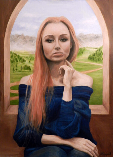 Painting titled "Girl in blue blouse" by Yury Smirnov, Original Artwork, Oil Mounted on Wood Stretcher frame