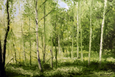 Ζωγραφική με τίτλο "Young birches" από Yury Smirnov, Αυθεντικά έργα τέχνης, Λάδι