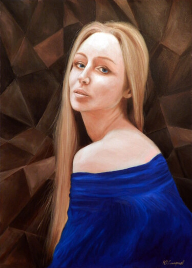 Painting titled "Ksenia" by Yury Smirnov, Original Artwork, Oil Mounted on Wood Stretcher frame