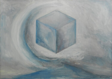 Painting titled "Cube" by Yury Smirnov, Original Artwork, Oil Mounted on Wood Stretcher frame