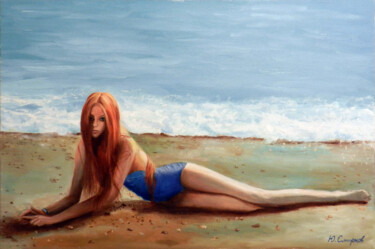 Painting titled "Mermaid" by Yury Smirnov, Original Artwork, Oil Mounted on Wood Stretcher frame