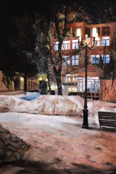 Peinture intitulée "Winter evening" par Yury Smirnov, Œuvre d'art originale, Huile Monté sur Châssis en bois