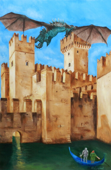 Картина под названием "Dragon apparition" - Yury Smirnov, Подлинное произведение искусства, Масло Установлен на Деревянная р…