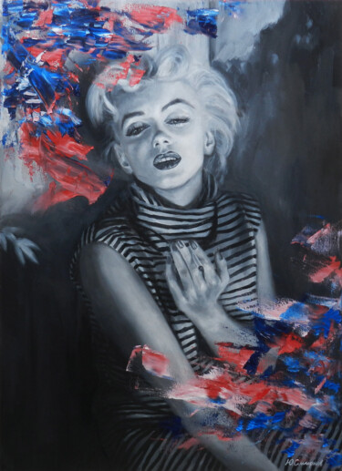 Painting titled "Marilyn Monroe" by Yury Smirnov, Original Artwork, Oil Mounted on Wood Stretcher frame