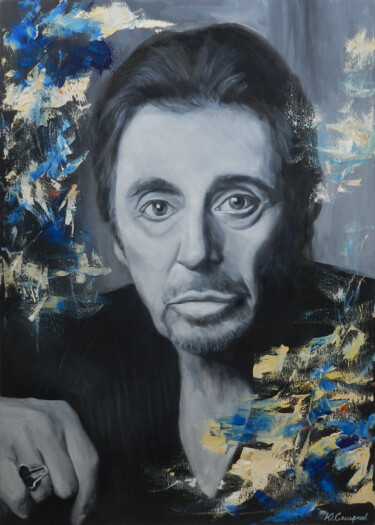 Painting titled "Al Pacino" by Yury Smirnov, Original Artwork, Oil Mounted on Wood Stretcher frame
