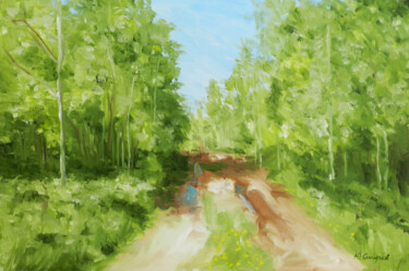 Schilderij getiteld "Forest Road №2" door Yury Smirnov, Origineel Kunstwerk, Olie