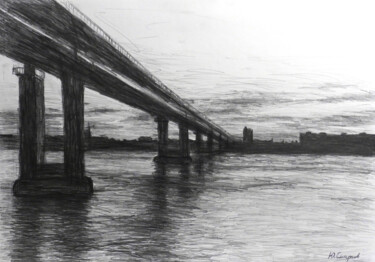 Dessin intitulée "Bridge in Nizhny" par Yury Smirnov, Œuvre d'art originale, Graphite