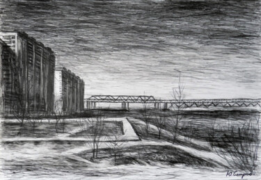 Drawing titled "Borsky bridge" by Yury Smirnov, Original Artwork, Graphite