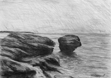 Drawing titled "Stones" by Yury Smirnov, Original Artwork, Graphite