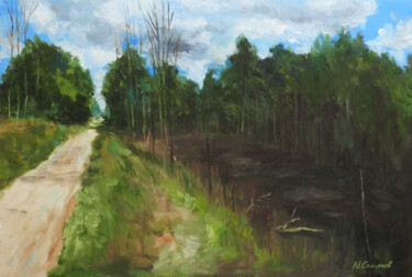 Painting titled "Old pond" by Yury Smirnov, Original Artwork, Oil