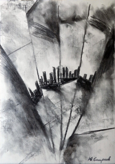 Tekening getiteld "Night city" door Yury Smirnov, Origineel Kunstwerk, Houtskool