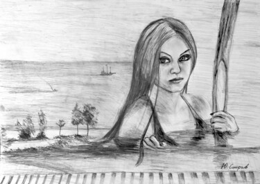 Disegno intitolato "Memories of the sea" da Yury Smirnov, Opera d'arte originale, Grafite