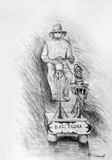 Drawing titled "Barcelona meme №4" by Yury Smirnov, Original Artwork, Charcoal