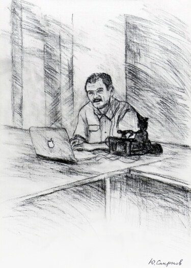 Drawing titled "Cameraman" by Yury Smirnov, Original Artwork, Charcoal
