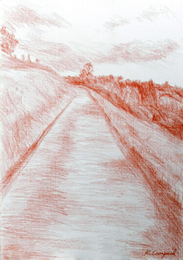 Desenho intitulada "Road" por Yury Smirnov, Obras de arte originais, Conté