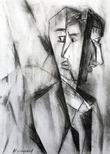 Tekening getiteld "Many faces" door Yury Smirnov, Origineel Kunstwerk, Houtskool
