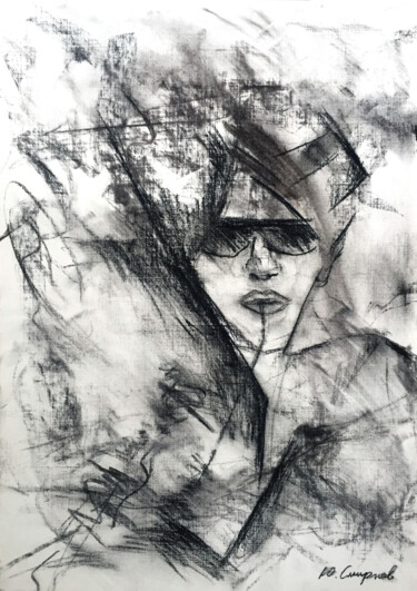 Dessin intitulée "Portrait of a woman" par Yury Smirnov, Œuvre d'art originale, Fusain