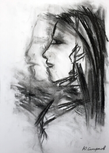 Drawing titled "Female portrait" by Yury Smirnov, Original Artwork, Charcoal