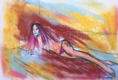 Disegno intitolato "Girl on the couch" da Yury Smirnov, Opera d'arte originale, Carbone