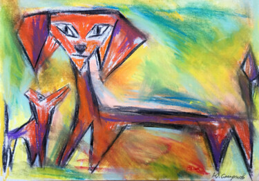 Рисунок под названием "Two dogs" - Yury Smirnov, Подлинное произведение искусства, Древесный уголь