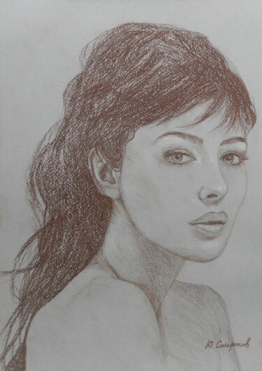 Drawing titled "Monica Bellucci" by Yury Smirnov, Original Artwork, Conté