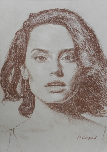 Drawing titled "Daisy Ridley" by Yury Smirnov, Original Artwork, Conté