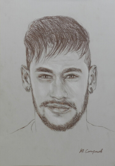Drawing titled "Neymar" by Yury Smirnov, Original Artwork, Conté