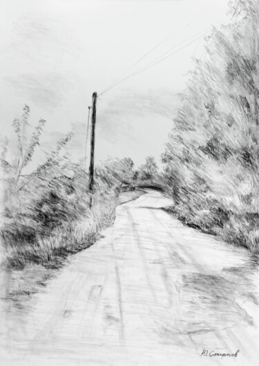 Dessin intitulée "Road in the village" par Yury Smirnov, Œuvre d'art originale, Graphite