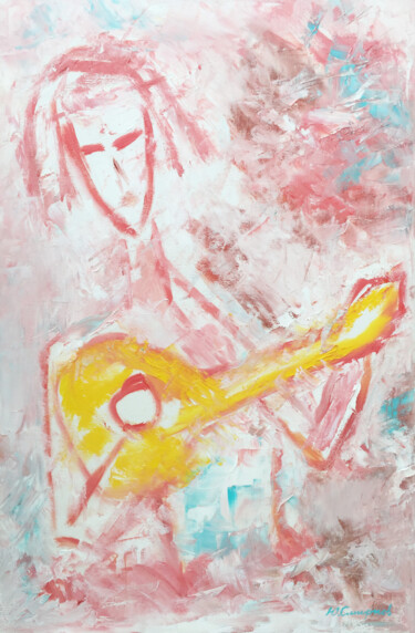 Painting titled "Girl with a guitar" by Yury Smirnov, Original Artwork, Oil Mounted on Wood Panel